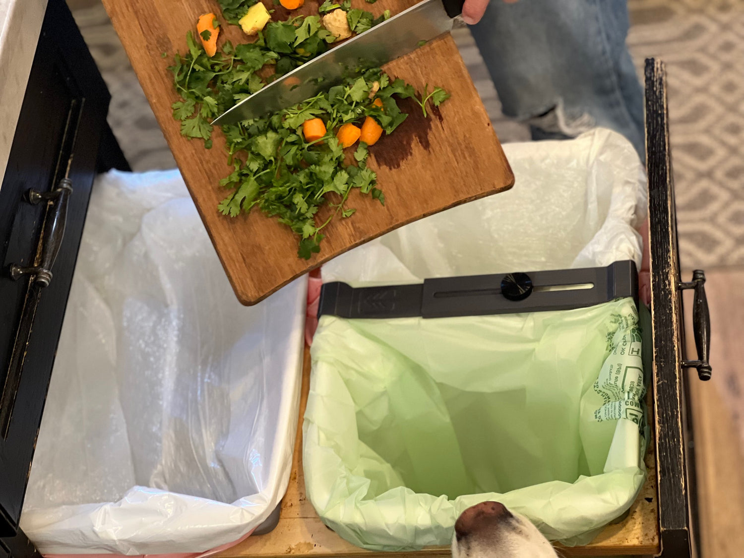 Eco-Sorter - compost bin alternative. Divides garbage can to separate compost and landfill trash